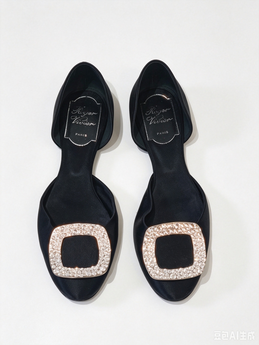 Roger Vivier Black Satin Chips D'orsay Flats